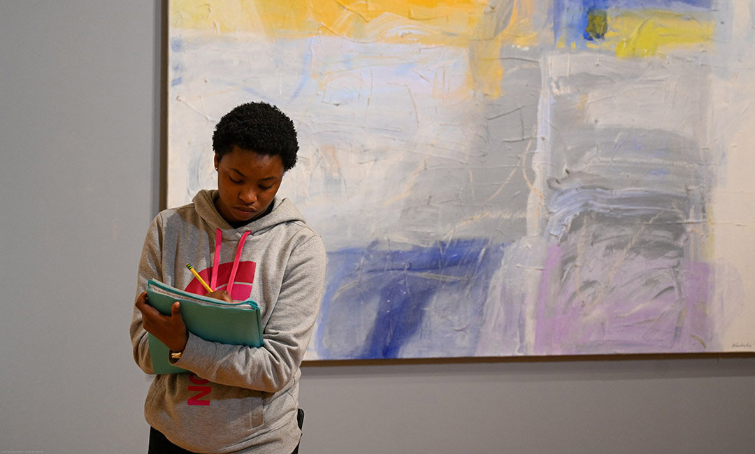 student in the James E Lewis Museum of Art