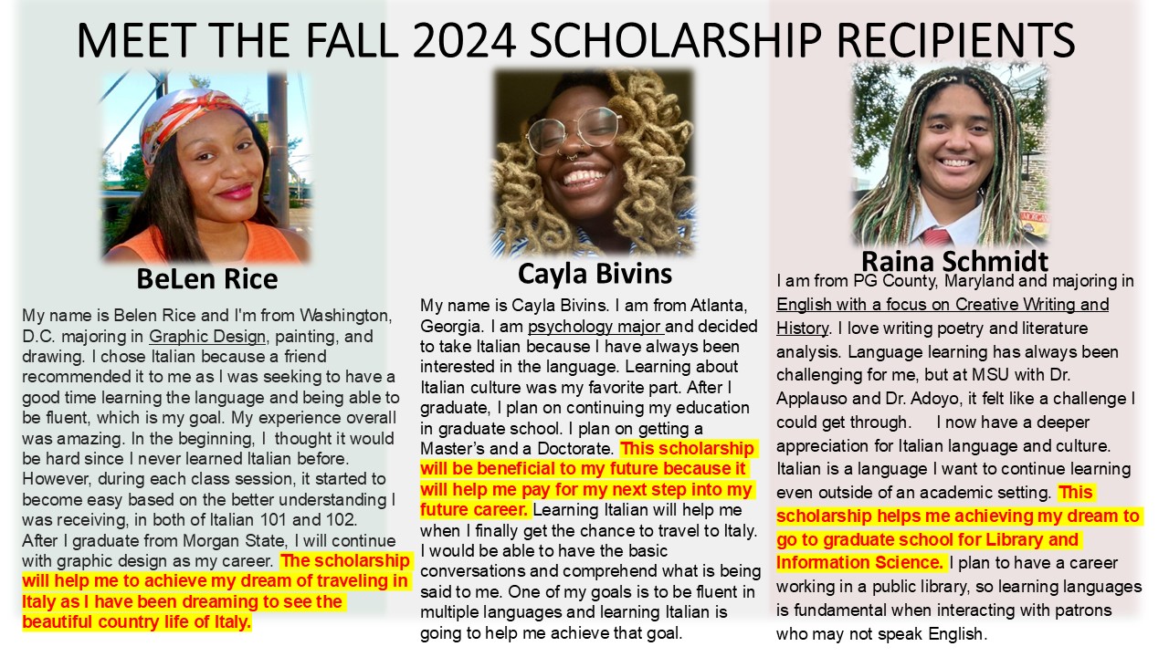 Italian scholarship recipients from fall 2025