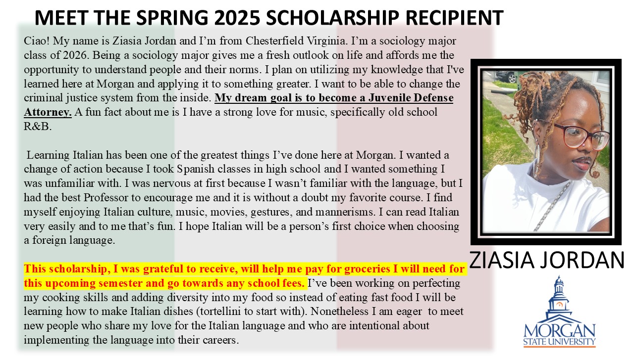 italian scholarship recipient Spring 2025