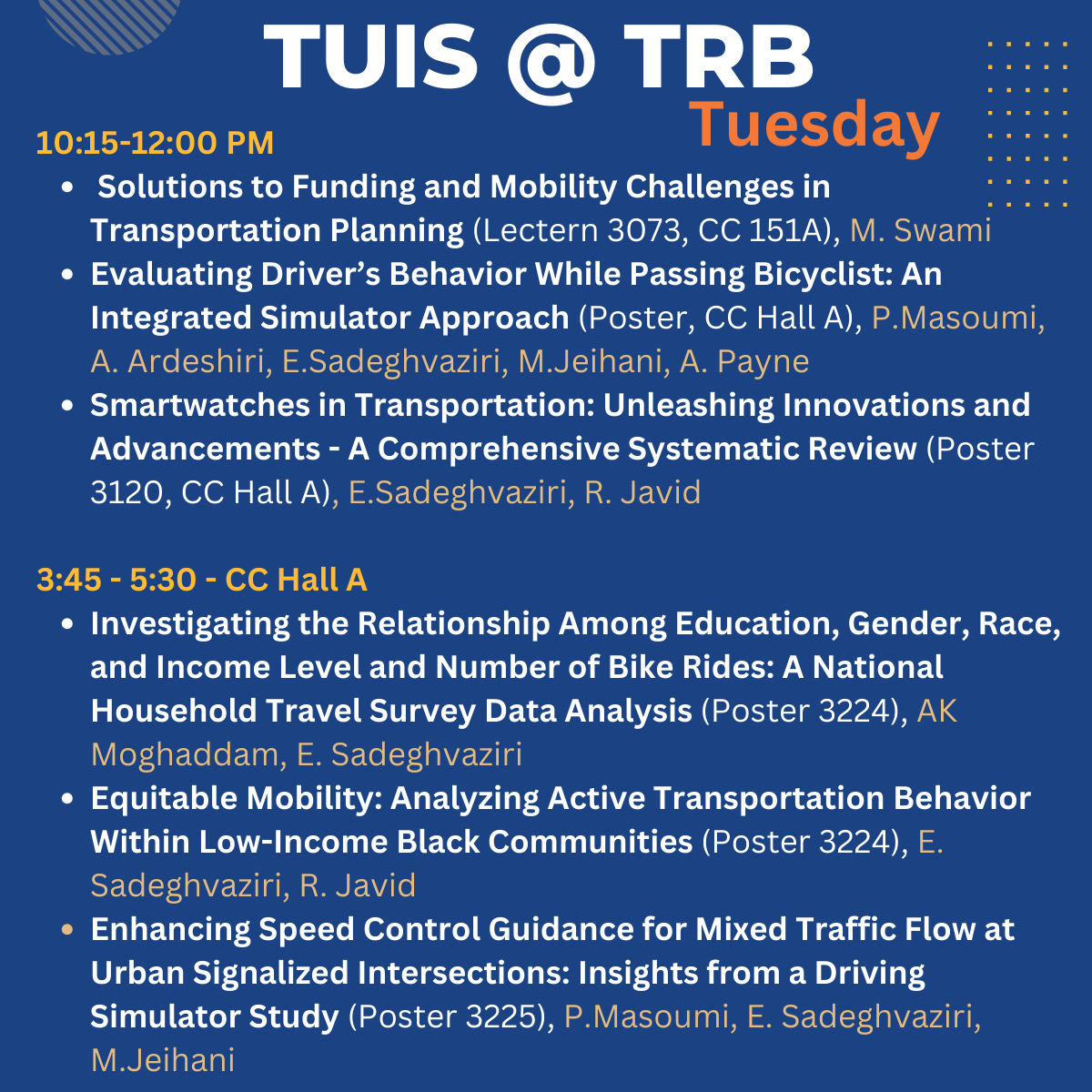 TUIS sessions at TRB
