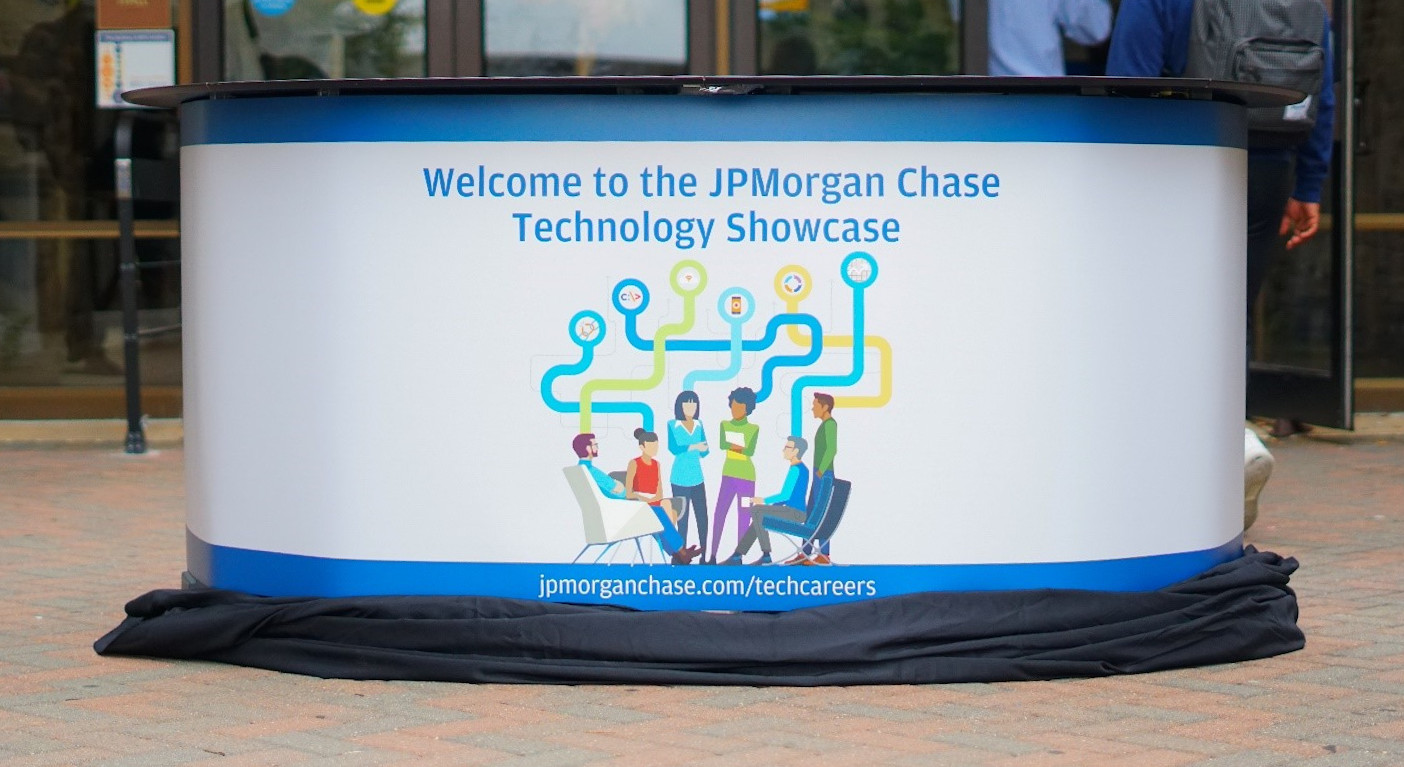A sign for the JP Morgan Chase Technology Showcase at Morgan State University