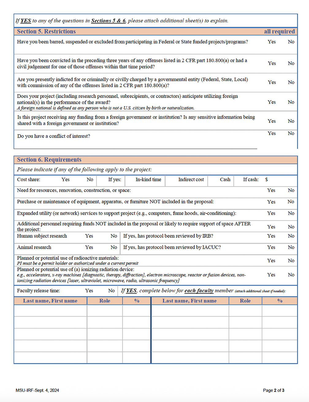 MSU Internal Routing Form (IRF) page 2