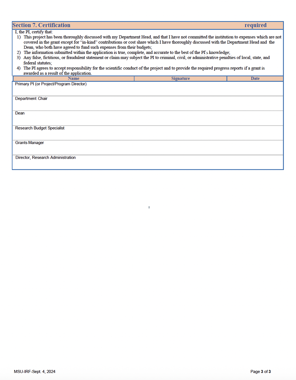 MSU Internal Routing Form (IRF) page 3