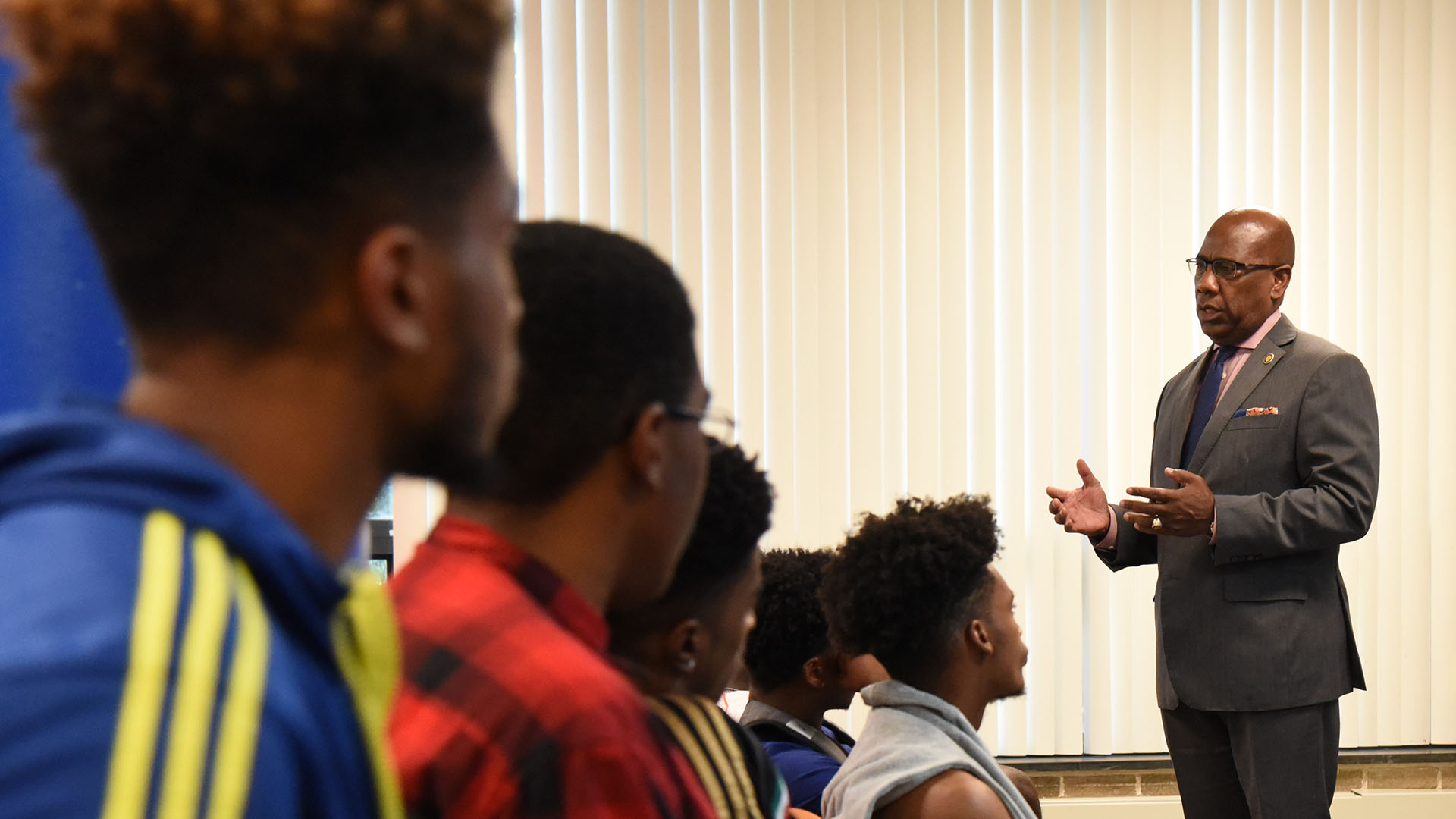 President Wilson talking to students