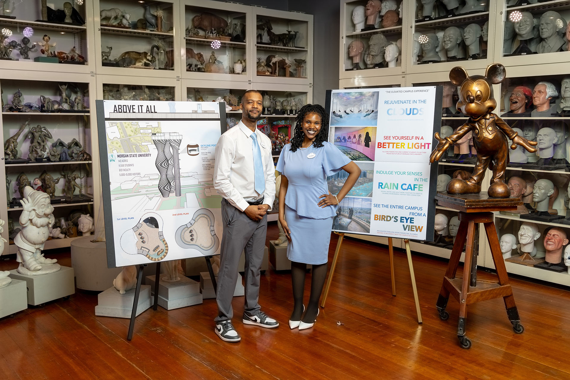 School of Architecture and Planning juniors Jawaan Johnson and Alanna Jackson pose with their project presentation.