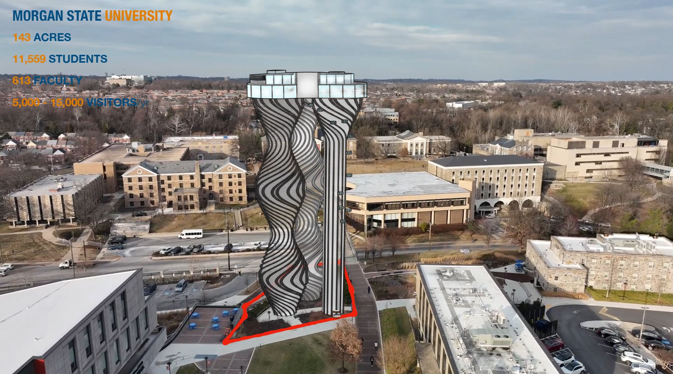 Team AJ Squared&rsquo;s Above It All &ndash; The Elevated Campus Experience concept's Vertical Respite Tower.
