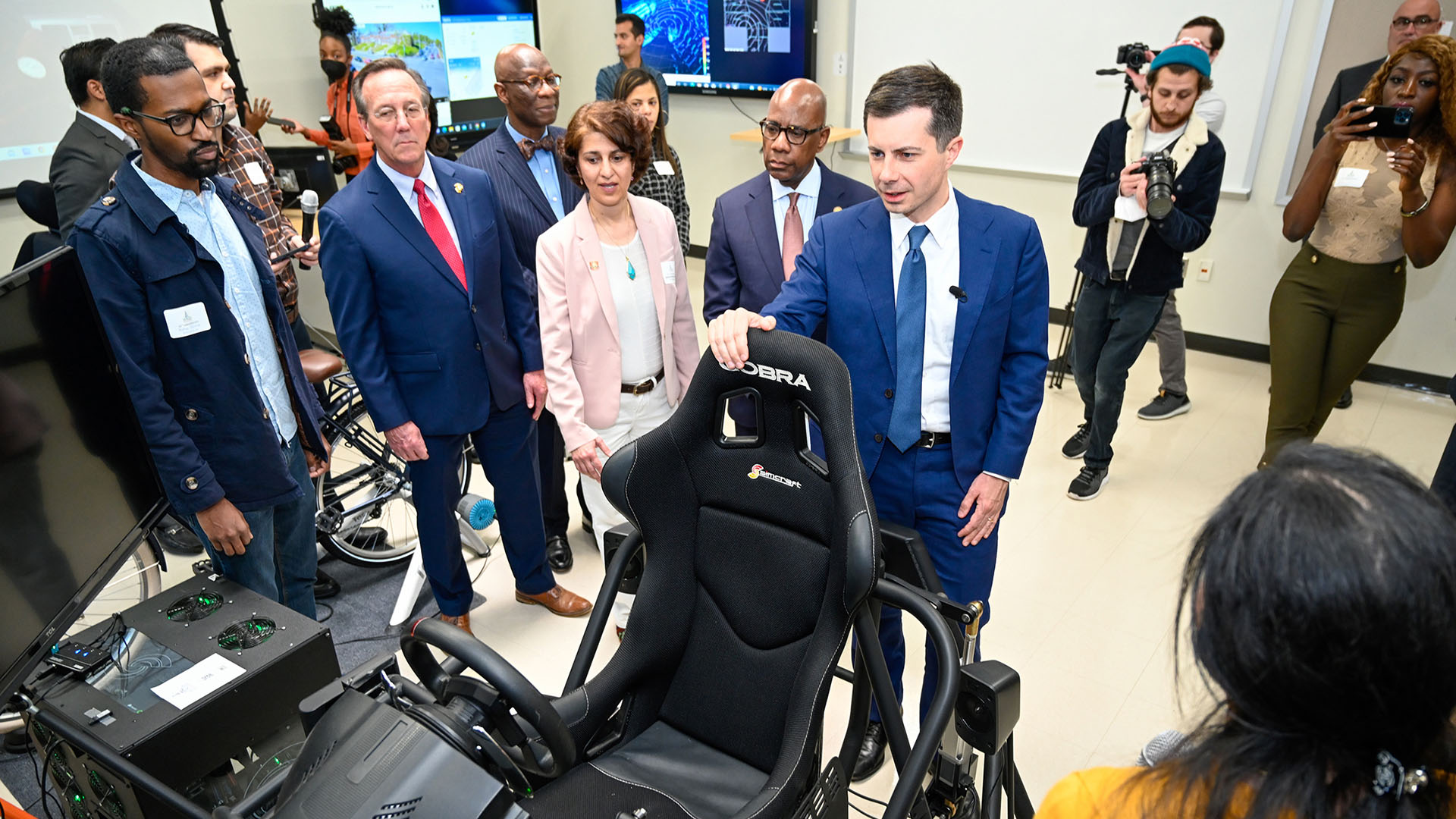 Buttigieg with driving simulator