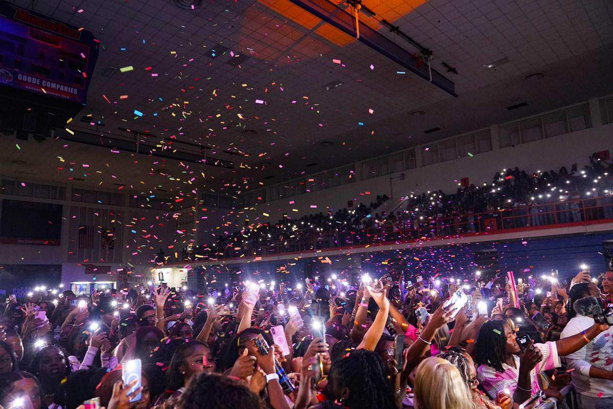 Thousands of attendees fill Hill Field House for the 2025 Homecoming Concert event.