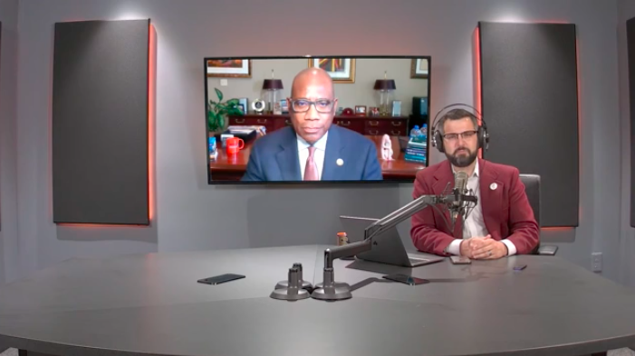 David Wilson on a screen during a podcast