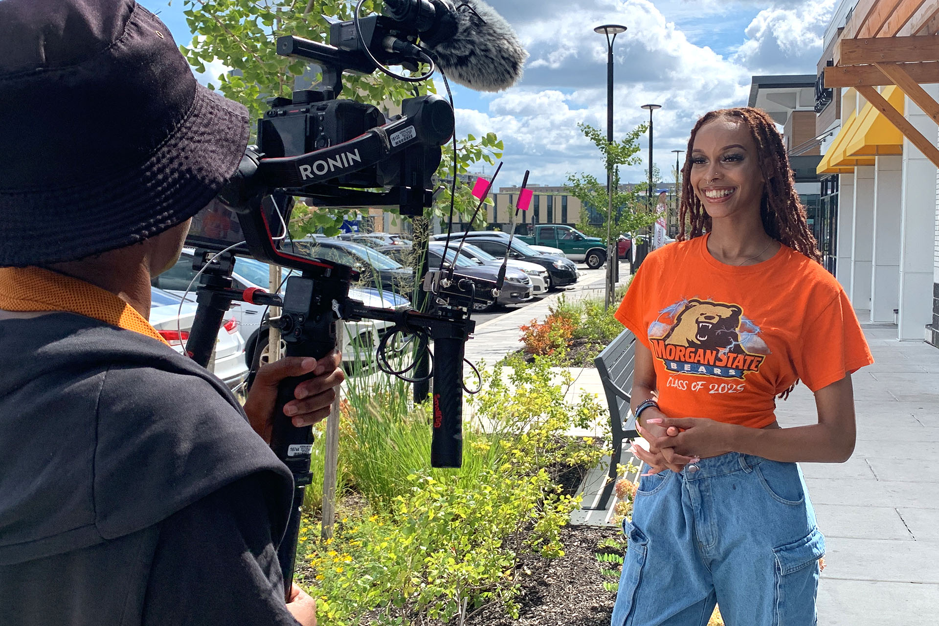 female Morgan student being filmed for Amazon's The College Tour