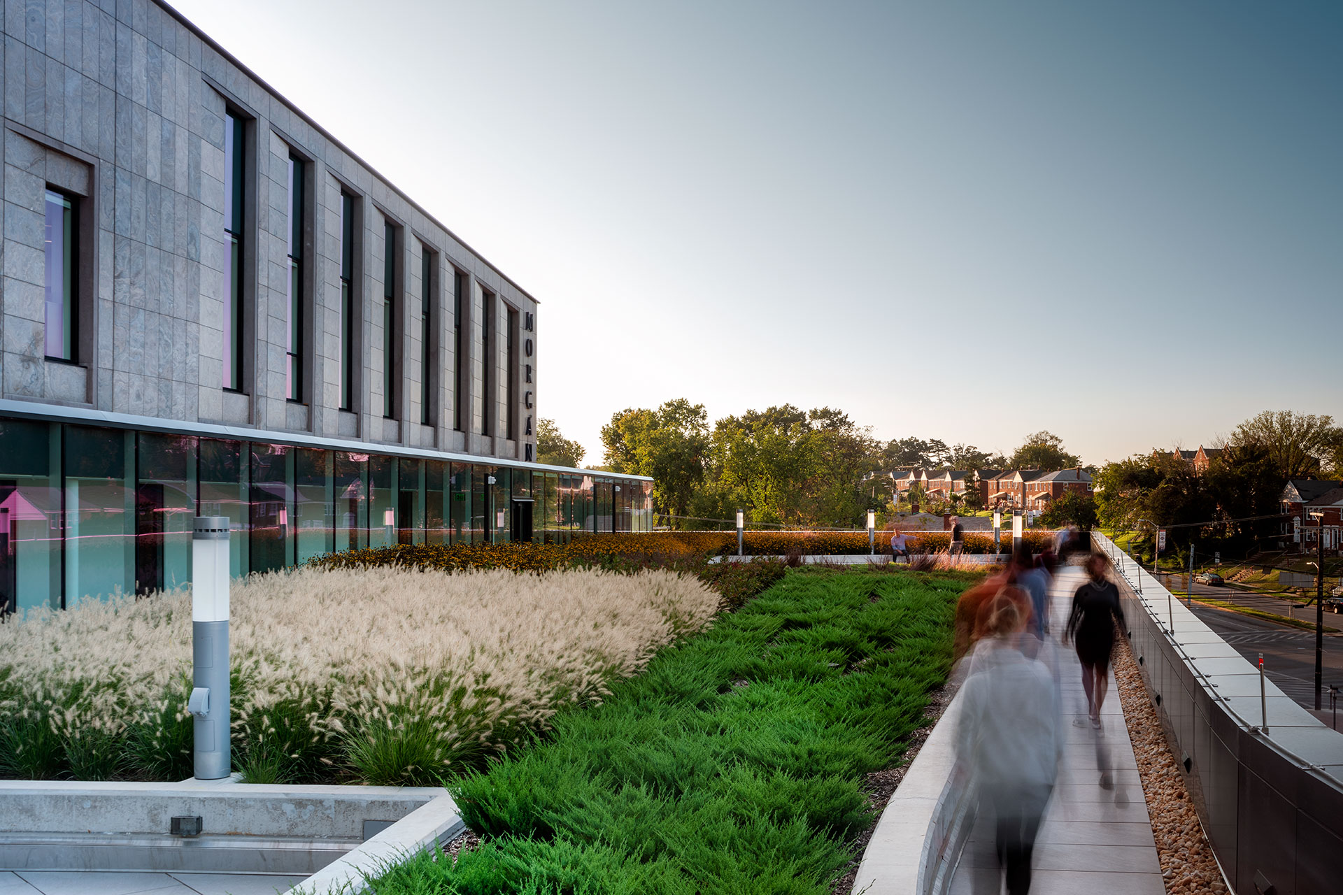 The Tyler Hall building features terraced rain gardens for stormwater management
