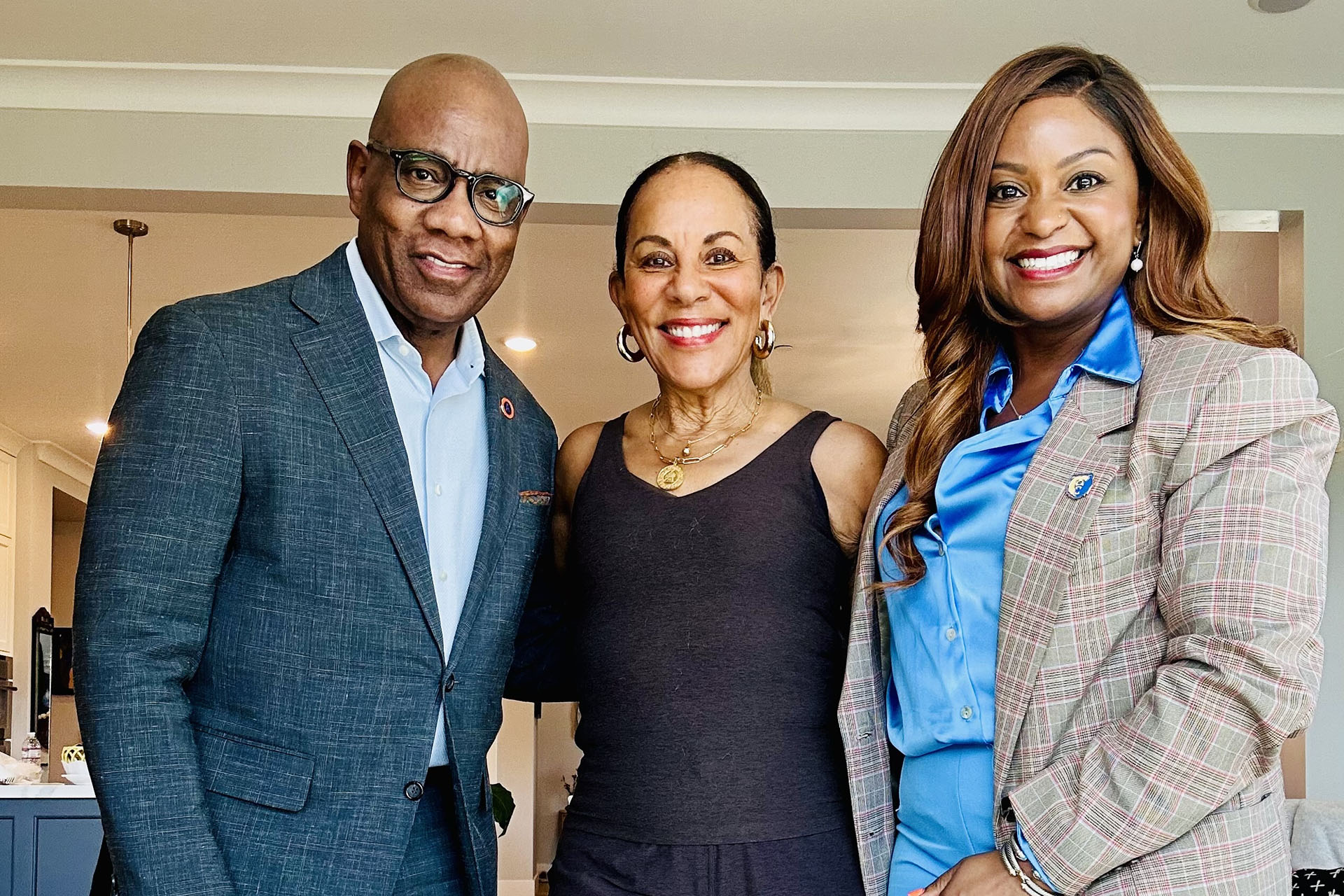 Morgan President David K. Wilson poses with alumna Vianna Briscoe, Class of 1969, and Endia M. DeCordova, vice president for Institutional Advancement at Morgan State University