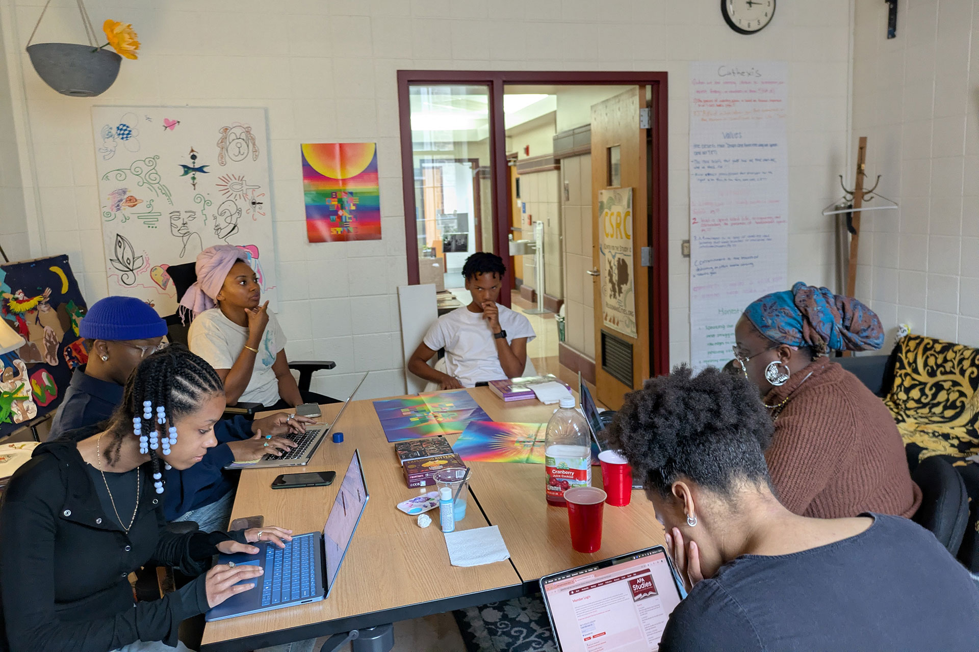 Morgan students in Center for Religion and Cities office for Wellness Wednesday, led by Assistant Lifeways Director, Ayodélé La Veau 