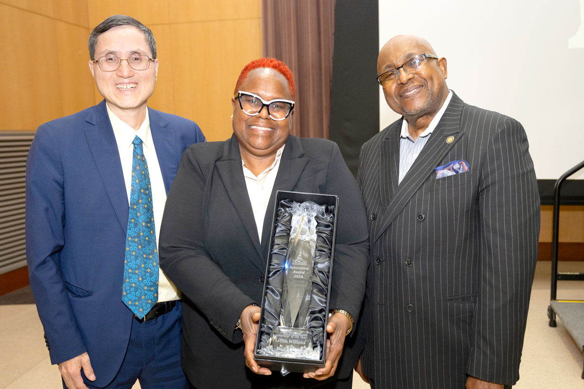 Standing alongside Provost Hongta Yu and Dr. Willie E. May, VP of D-RED, Dr. Letitia Williams was recognized as Instructional Innovator of the Year (2025)